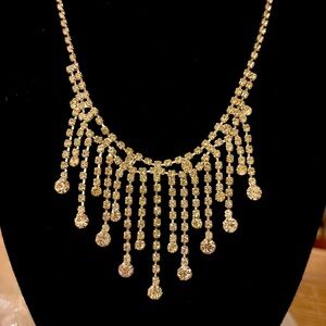 Vintage crystal necklace silver tone